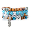 Bohemia Vintage Multi Layer Beaded Bracelets For Men Turquoise Ethnic Nature Stone Leaves Beaded Bracelets Gifts For Friend