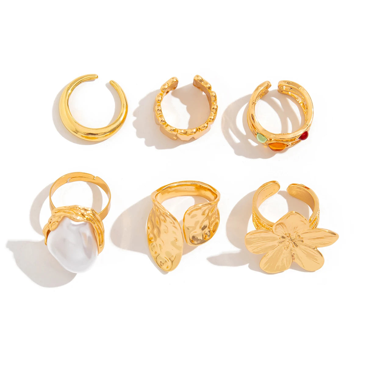 Ingemark 2025 Baroque Imitation Pearl Ring for Women Elegant Open Rings with Exaggerated Metal Flower Design Jewelry Accessories