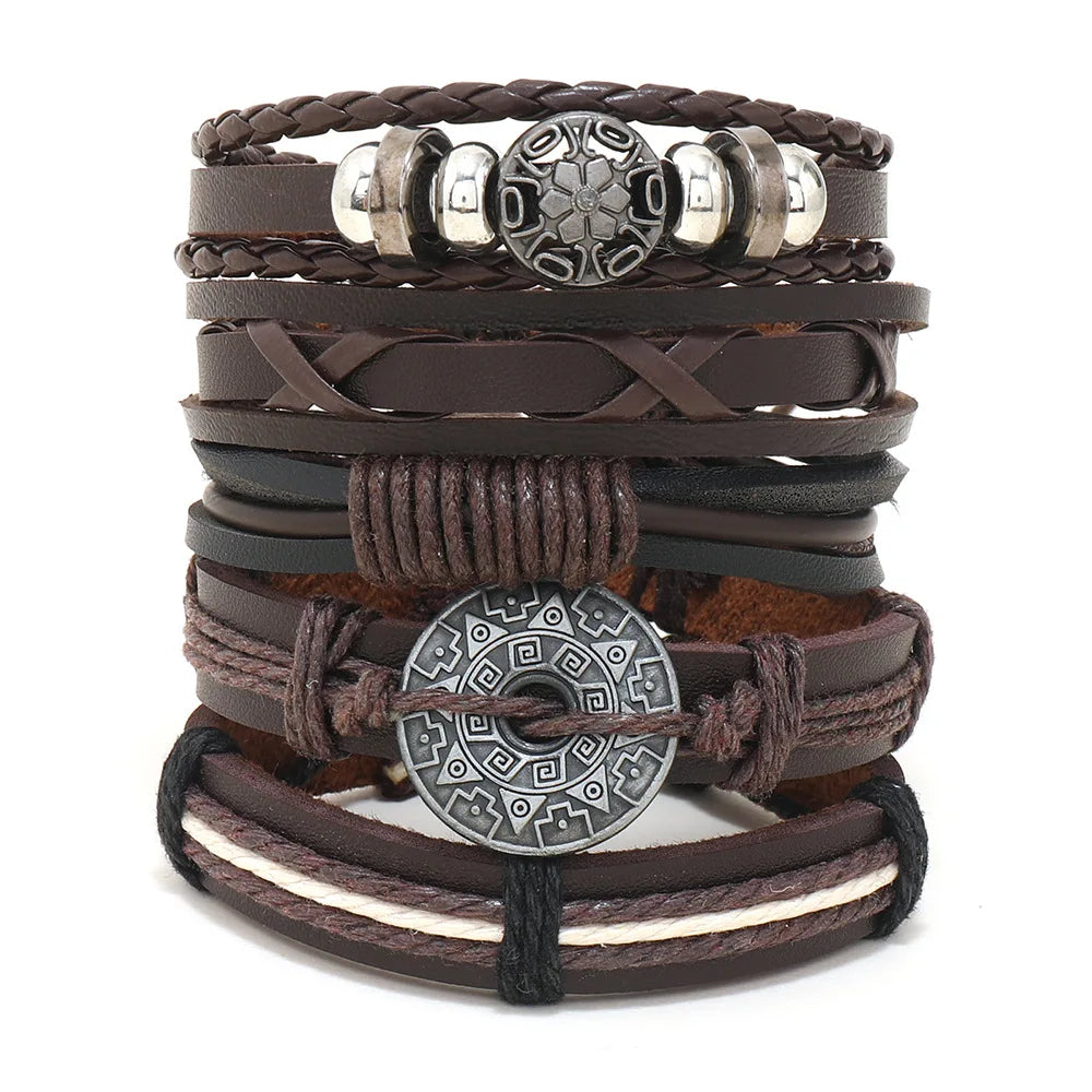 Vintage Leather Bracelet For Men Woven Set Ornament Bracelet Punk Style Men's Combo DIY Multi-layer Charm Bracelet Jewelry