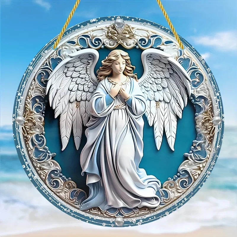 Handcrafted Archangel Michael tin Sign: 'Protect Us' Blessing–Spiritual Decor for Kitchens, Cafes, Living Rooms&Prayer Spaces
