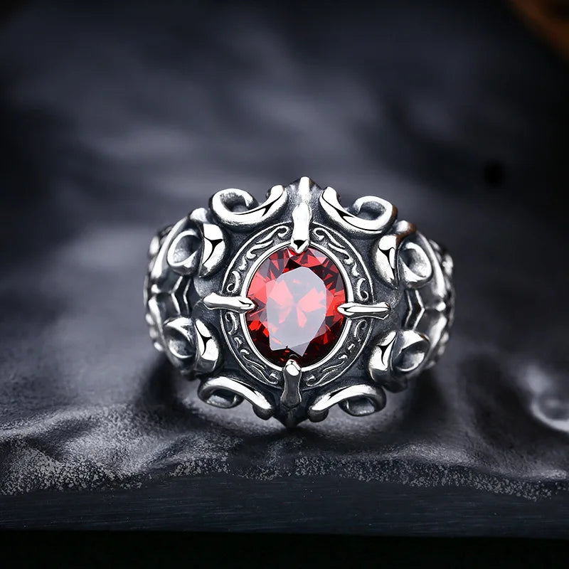 Retro Red Heart Crusades Vine Ring For Men Women Dark Gothic Vintage Open Ring Punk Accessories Designer Jewelry Unisex Gift