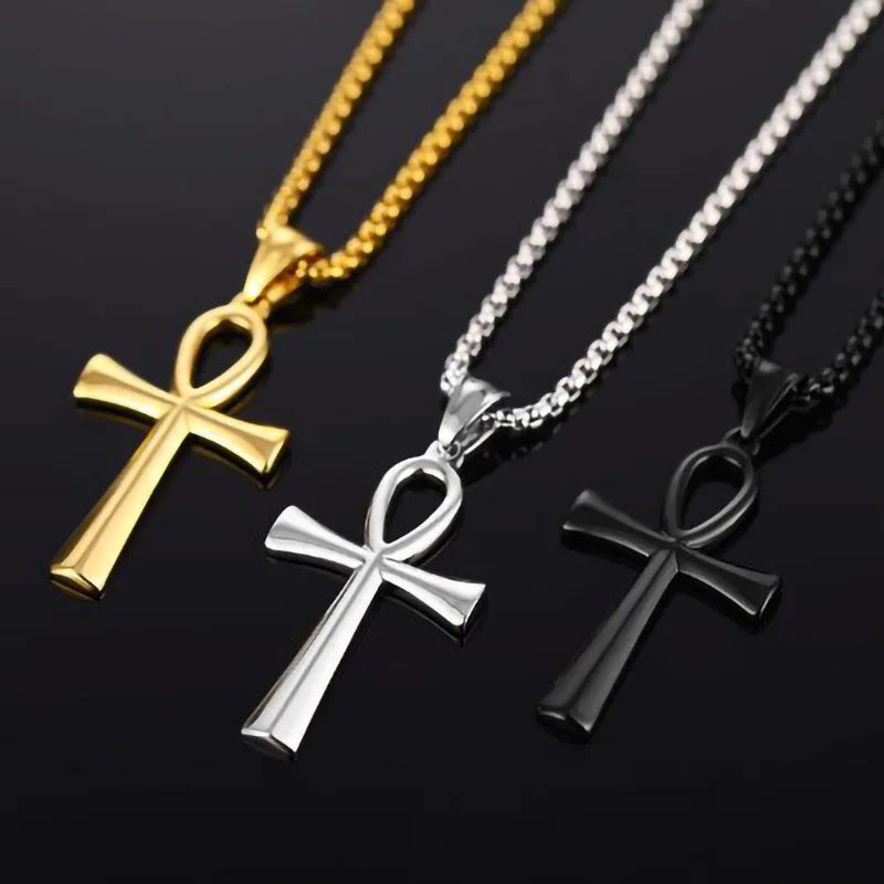 Stainless Steel Egyptian Ankh Necklace For Men Women Cross Pendant Chain Fashion Waterproof Jewelry Accessories
