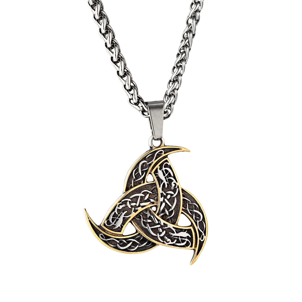 Men Celtics Knot Trinity Pendant Necklace Stainless Steel Norse Runes Slavic Icelandic Jewelry Vikings Amulet Vintage Male Gifts