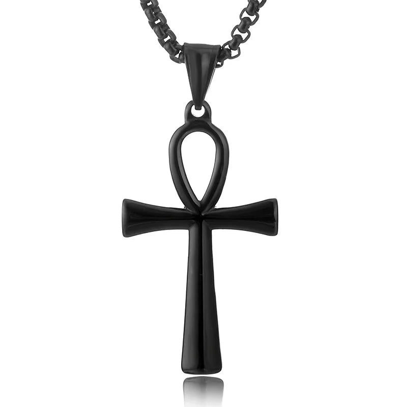 Stainless Steel Egyptian Ankh Necklace For Men Women Cross Pendant Chain Fashion Waterproof Jewelry Accessories