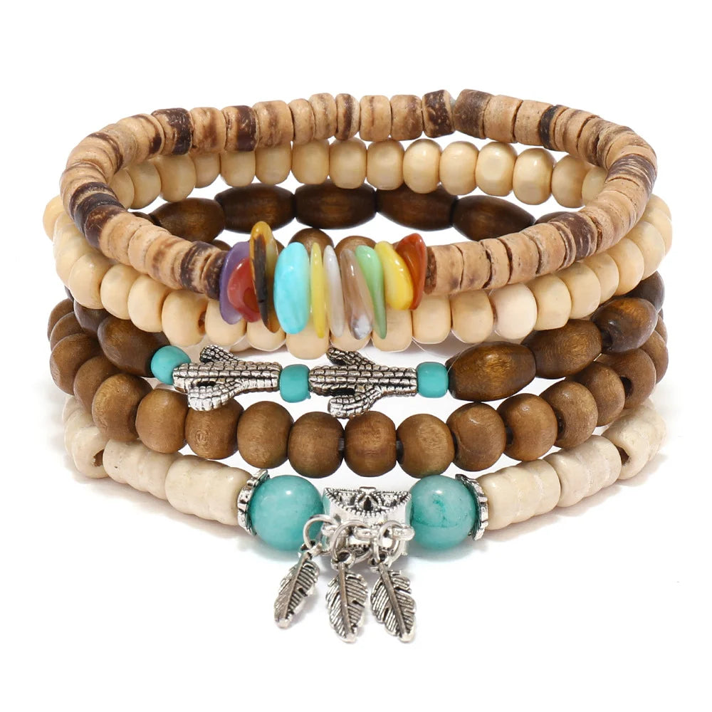 Vintage Cross Multi-Layer Beaded Wooden Beads Men's Bracelet Multi-Piece Set Bracelet