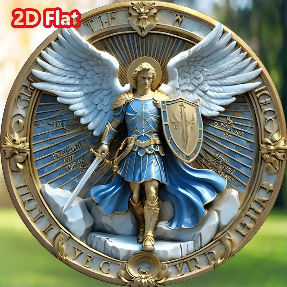 Handcrafted Archangel Michael tin Sign: 'Protect Us' Blessing–Spiritual Decor for Kitchens, Cafes, Living Rooms&Prayer Spaces