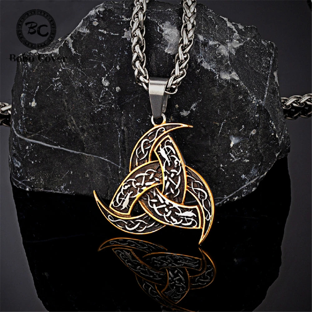 Men Celtics Knot Trinity Pendant Necklace Stainless Steel Norse Runes Slavic Icelandic Jewelry Vikings Amulet Vintage Male Gifts