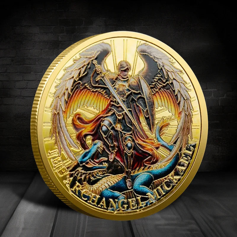 The Archangel Michael Gold plated Collectible Coin Archangel Guardian Angel Commemorative Coins
