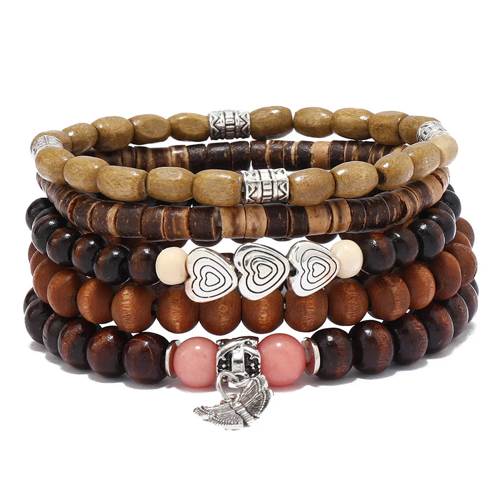 Vintage Cross Multi-Layer Beaded Wooden Beads Men's Bracelet Multi-Piece Set Bracelet