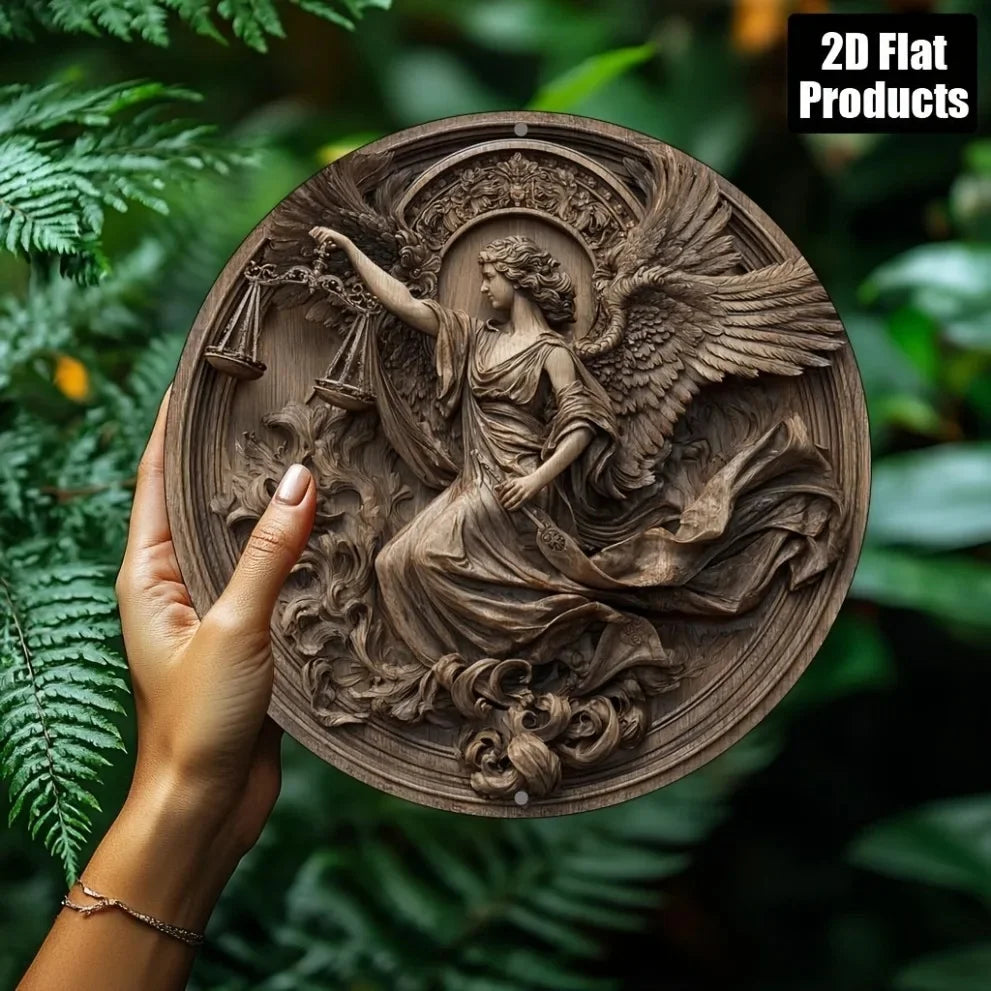 Handcrafted Archangel Michael tin Sign: 'Protect Us' Blessing–Spiritual Decor for Kitchens, Cafes, Living Rooms&Prayer Spaces