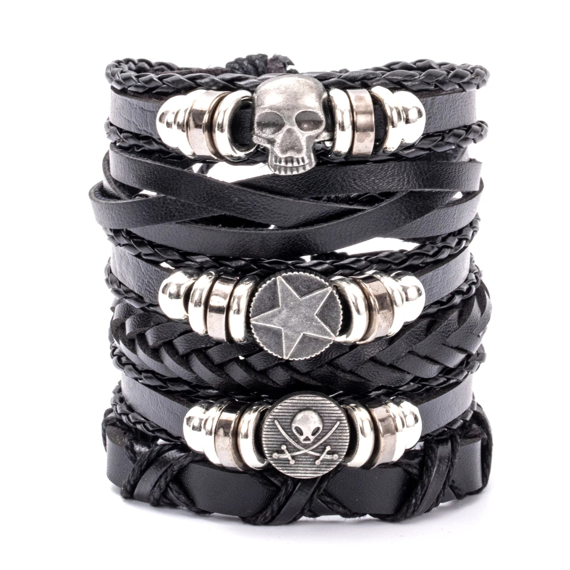Vintage Leather Bracelet For Men Woven Set Ornament Bracelet Punk Style Men's Combo DIY Multi-layer Charm Bracelet Jewelry