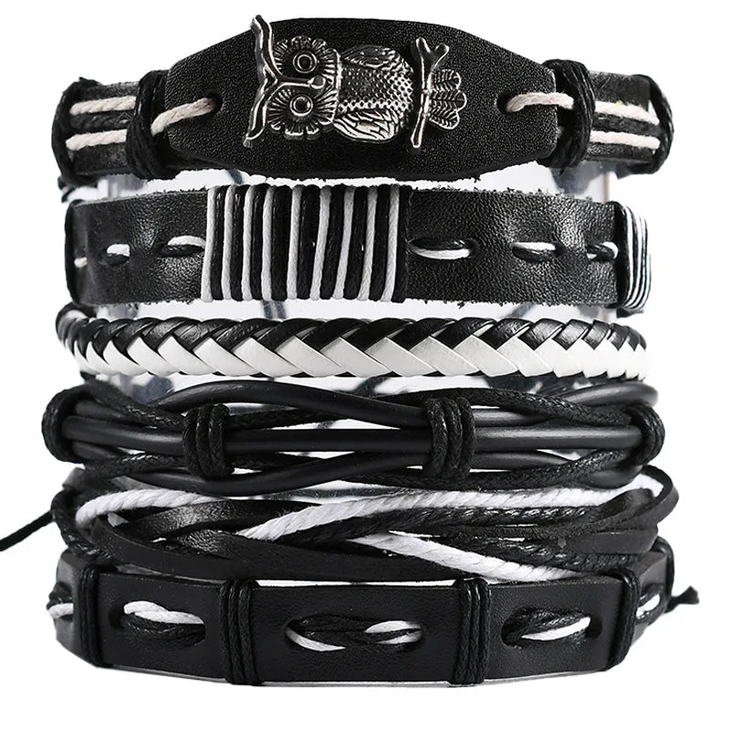 Vintage Leather Bracelet For Men Woven Set Ornament Bracelet Punk Style Men's Combo DIY Multi-layer Charm Bracelet Jewelry